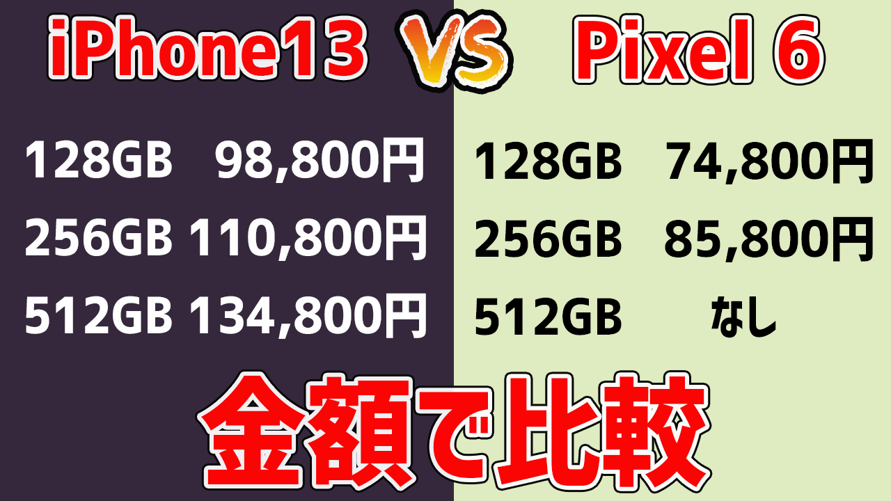 iPhone13とPixel6の金額面を比較