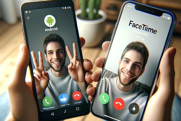 AndroidとiPhoneでFacetimeをしているイメージ